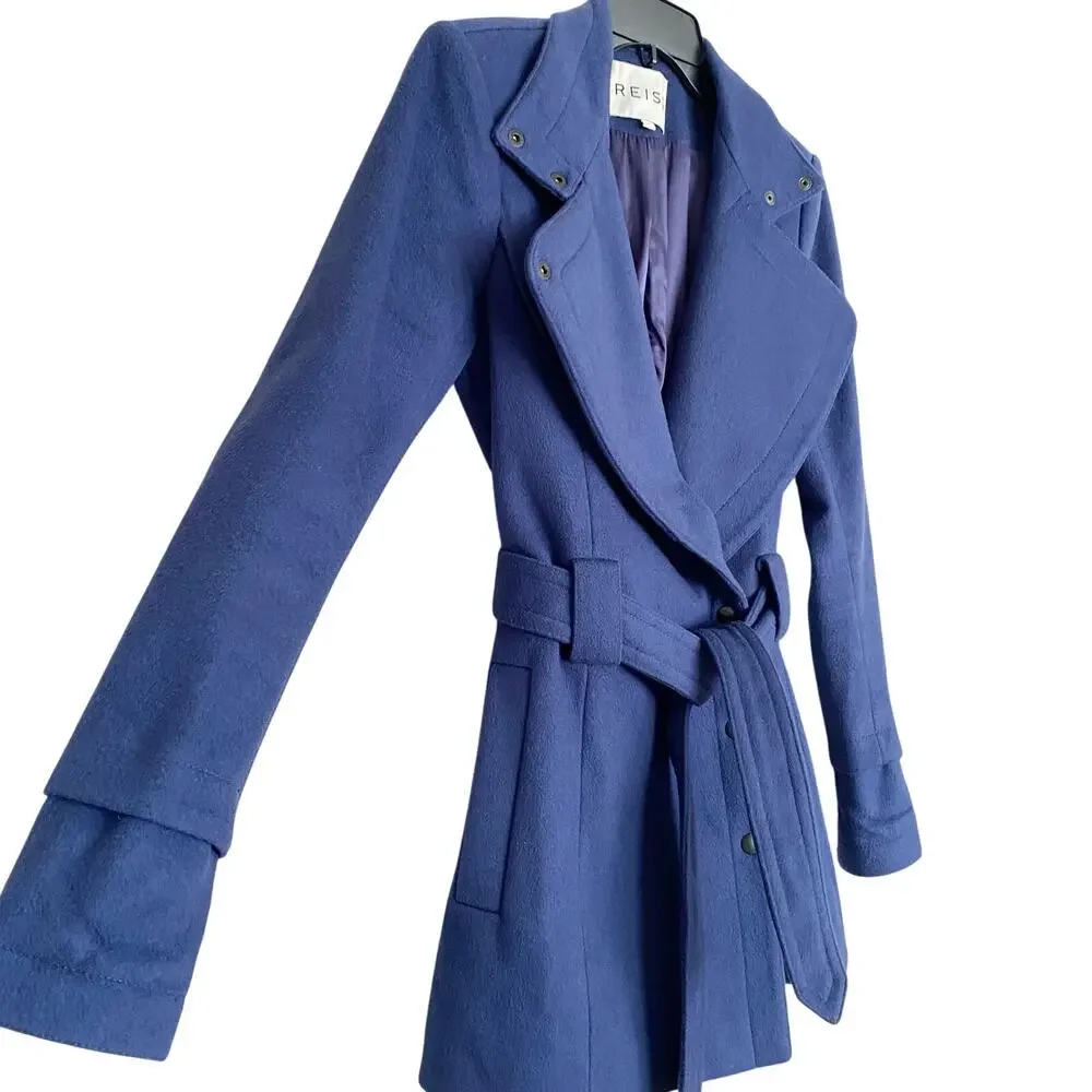 REISS Wool Cashmere Blue Peacoat Jacket Belted - Size XS - Picture 3 of 5